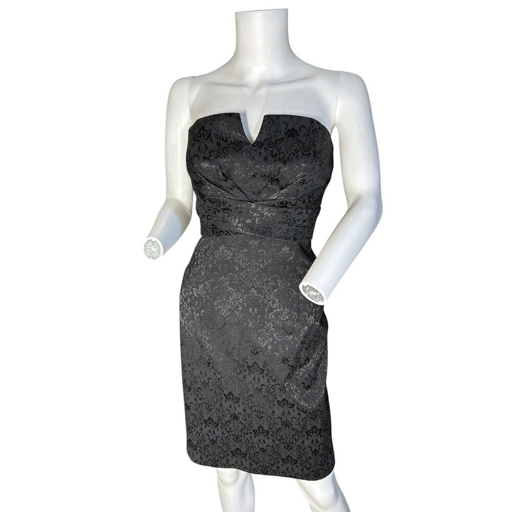 White House Black Market Womens Dress Damask Sash Strapless Cocktail Size 6